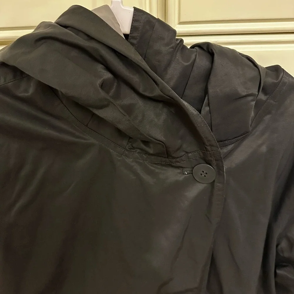 Eileen Fisher Women’s‎ Reversible Coat Jacket Black Grey Hooded Cotton Nylon